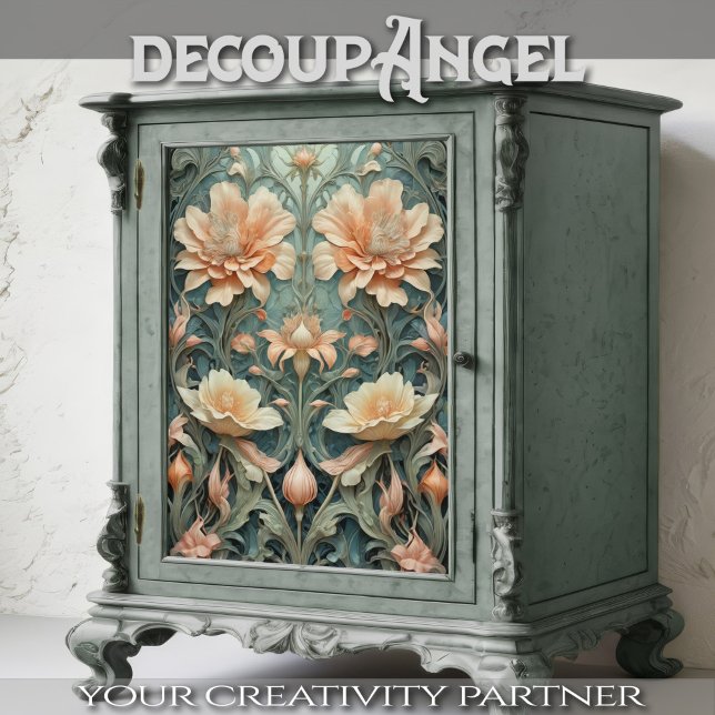 Papier Mousseline Peachy Aqua Elegance - Découpage - (Créateur téléchargé)