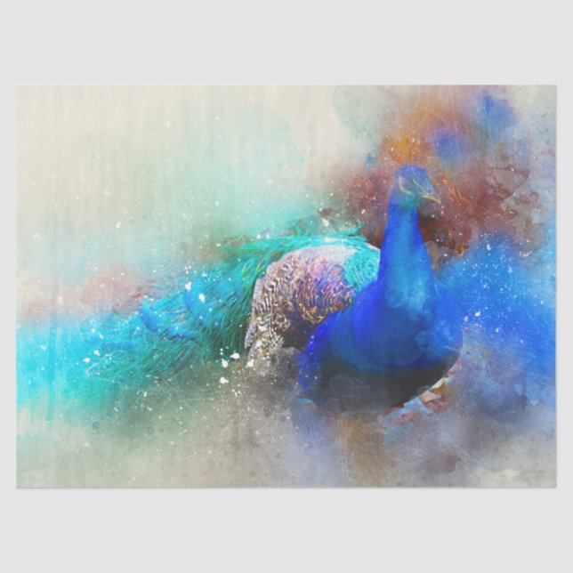 Papier Mousseline Peacock Aquarelle Mur Art Découpage Tissu Papier (Recto)