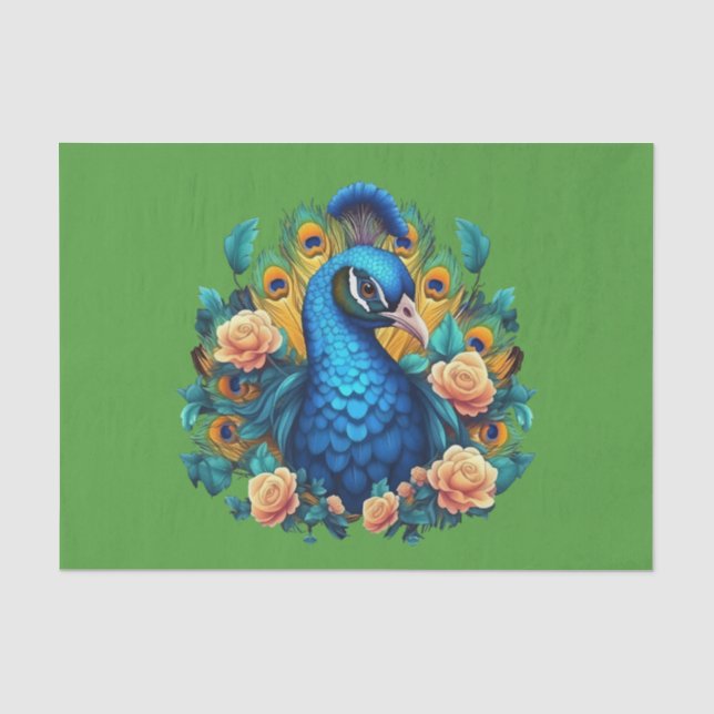 Papier Mousseline Peacock Avec Roses Peach (Recto)