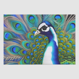 Papier Mousseline Peacock blanc bleu et vert Piebald