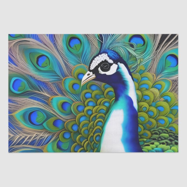 Papier Mousseline Peacock blanc bleu et vert Piebald (Recto)