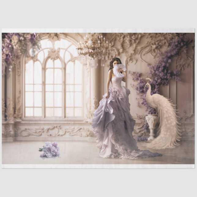 Papier Mousseline Peacock blanc & Lilac Elegant Portrait Femme (Recto)