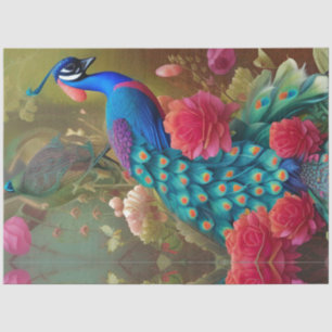 Papier Mousseline Peacock Bleu, Jardin Rose