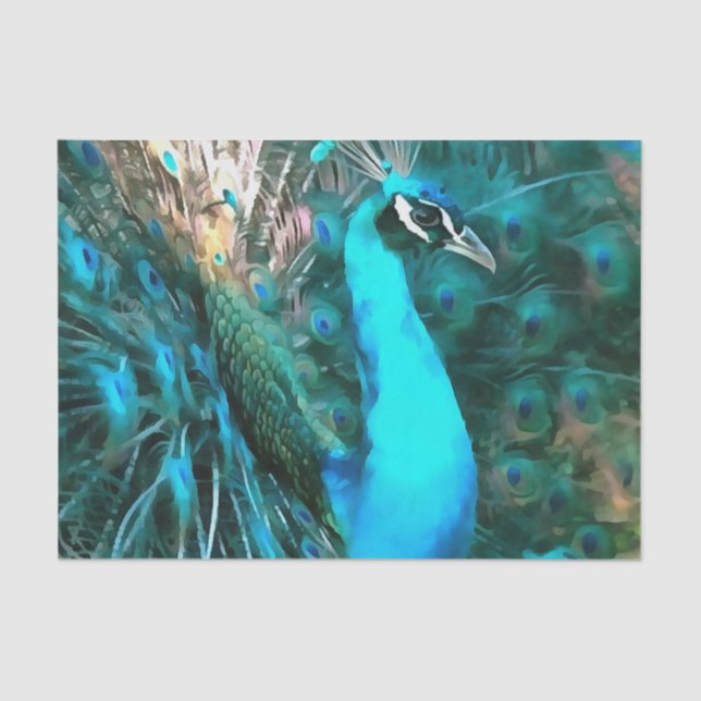 Papier Mousseline Peacock Bleu Vibrant Avec Queue Fissée (Recto)