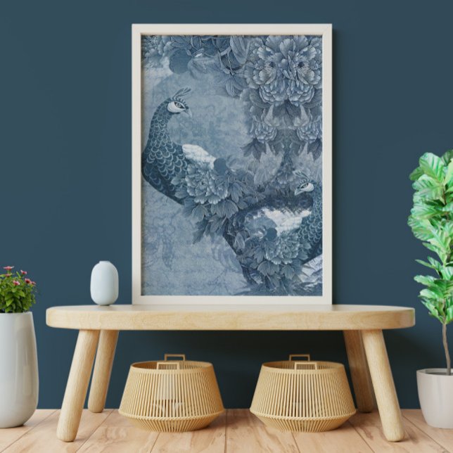 Papier Mousseline Peacock Chinoiserie Floral Bleu Blanc Découpage (Créateur téléchargé)