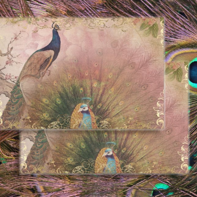 Papier Mousseline Peacock Chinoiserie Peony Floral Gold Decoupage (Créateur téléchargé)