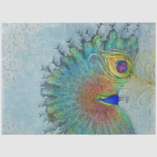 Papier Mousseline Peacock Découpage bleu turquoise or plumes florale