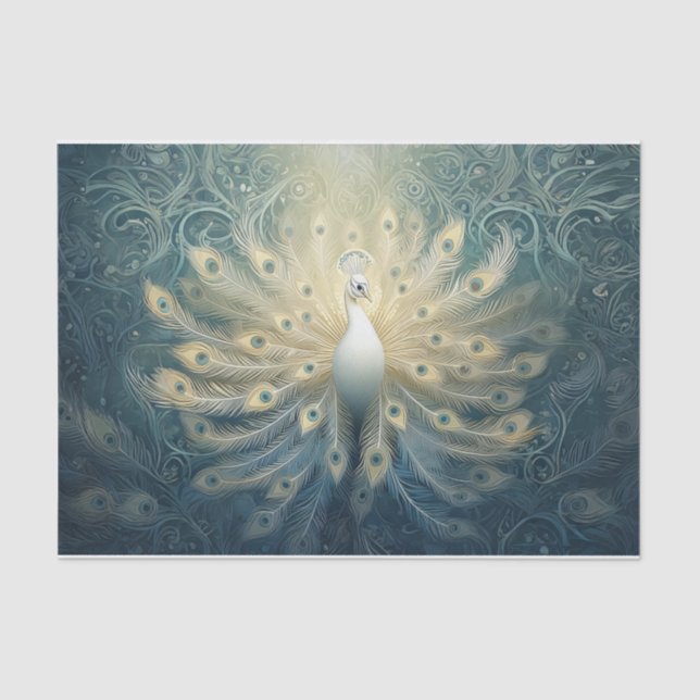 Papier Mousseline Peacock en fleur, Plumes blanches, Élégance (Recto)