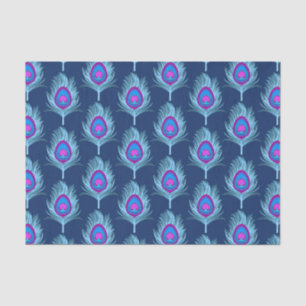 Papier Mousseline Peacock Feathers, Navy et Pastel Blue