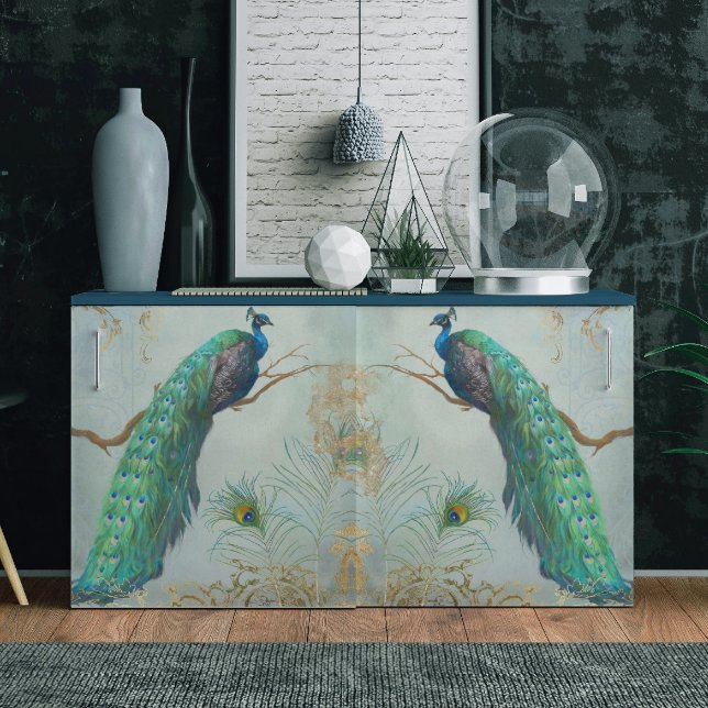Papier Mousseline Peacock n Plumes Pair Blue Gold Decoupage (Créateur téléchargé)