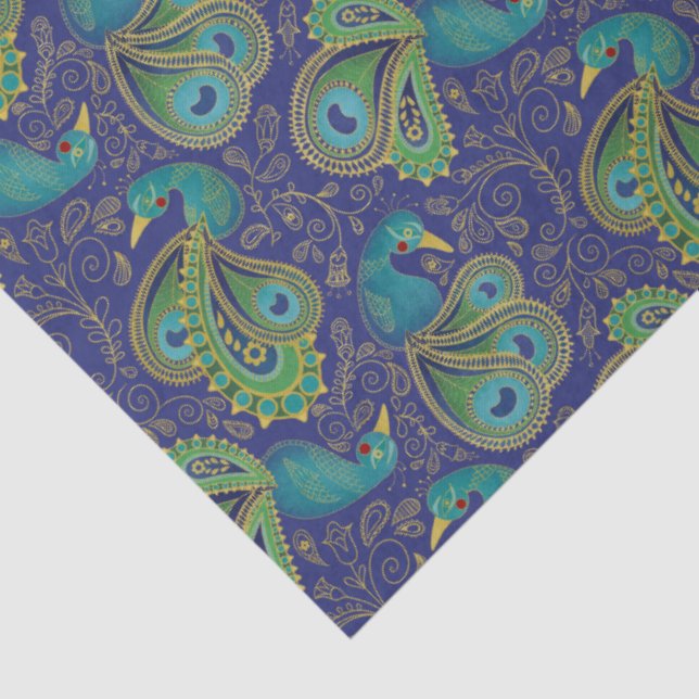 Papier Mousseline Peacock Paisley Pattern Blue (Détail)