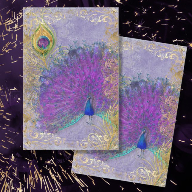 Papier Mousseline Peacock Plumes violet or huile dénoupage baroque (Créateur téléchargé)