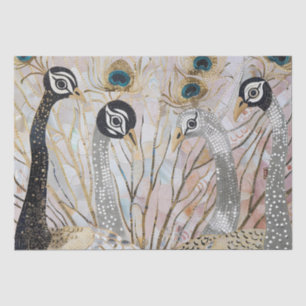 Papier Mousseline Peacocks blancs en or Turquoise