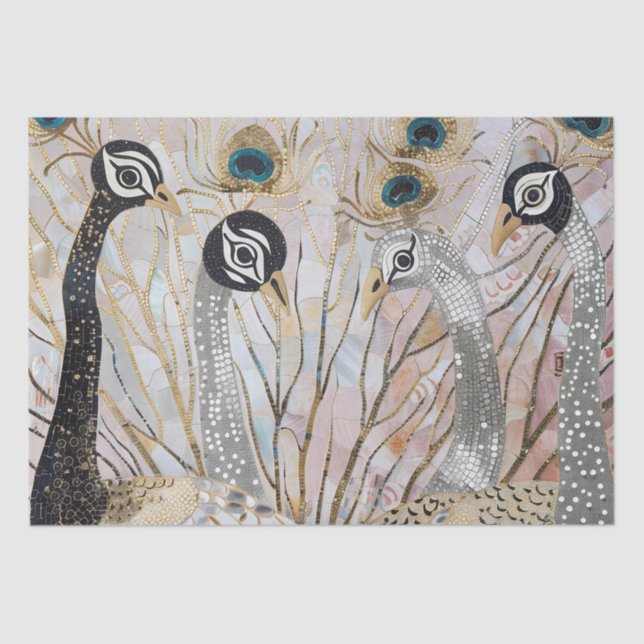 Papier Mousseline Peacocks blancs en or Turquoise (Recto)