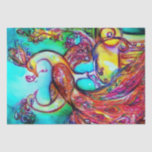 Papier Mousseline PEACOCKS EN AMOUR, AQUA ROUGE BLEU TURQUOISE Valen<br><div class="desc">Peinture d'aquarelle Whimsical et colorée en rouge,  fuchsia,  bleu turquoise jaune avec feuille d'or et d'argent.Art original de Bulgan Lumini (c).</div>