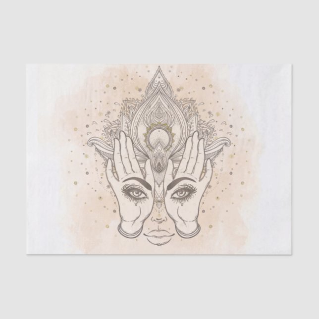 Papier Mousseline Pêche & Or Boho Lotus Flower Beauté (Recto)