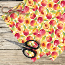 pêches sur un arrière - plan en vichy jaune