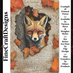 Papier Mousseline Peeking Fox Autumn quitte Ephemera BK4 Decoupage