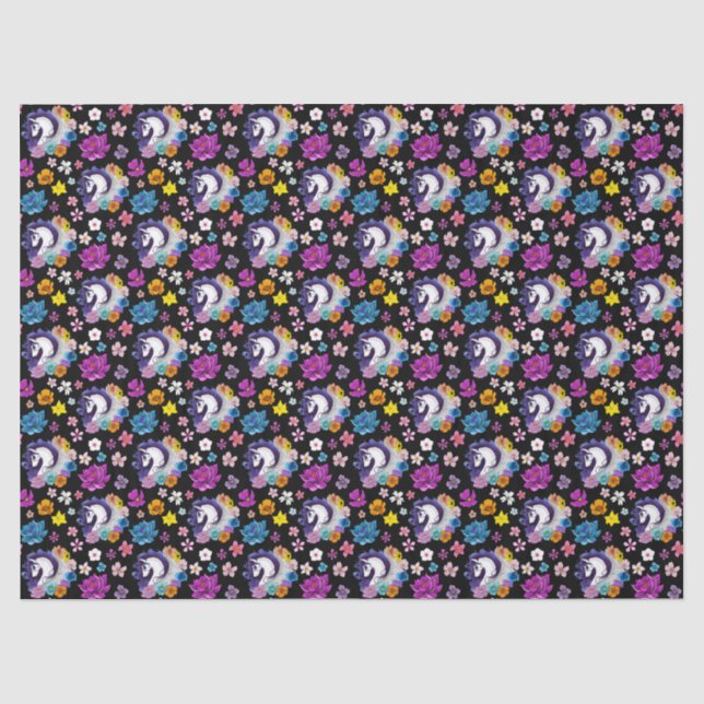 Papier Mousseline Pegasus Noir Floral (Recto)