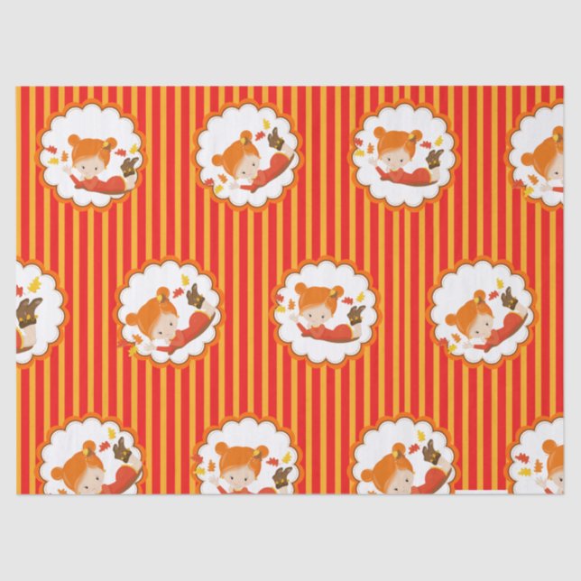 Papier Mousseline Peint à la main Automne Adorable Girl Tissu Papier (Recto)