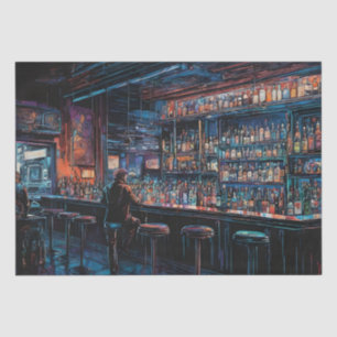 Papier Mousseline Peinture à l'encre cyberpunk d'un bar
