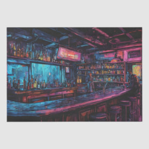 Papier Mousseline Peinture à l'encre cyberpunk d'un bar