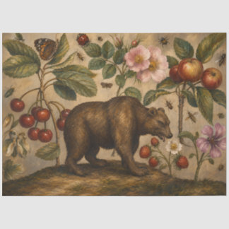 Papier Mousseline Peinture à l'huile botanique vintage de l'ours et