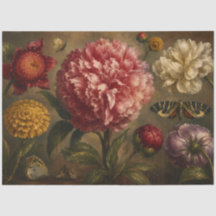 Peinture à l'huile botanique vintage de pivoine et