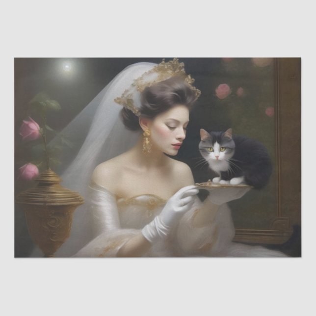 Papier Mousseline Peinture à l'huile de mariée de chat, (Recto)