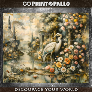 Papier Mousseline Peinture à l'huile Renaissance avec héron et natur