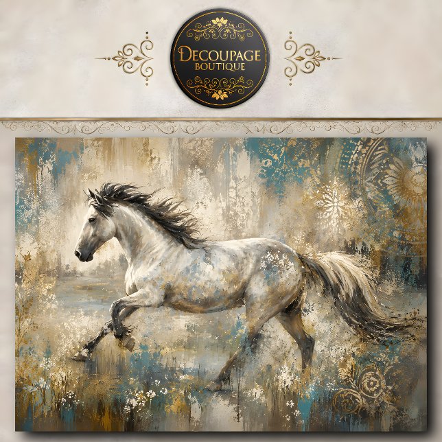 Papier Mousseline Peinture Abstraite Cheval Blanc (Abstract White Horse Painting Tissue Paper)