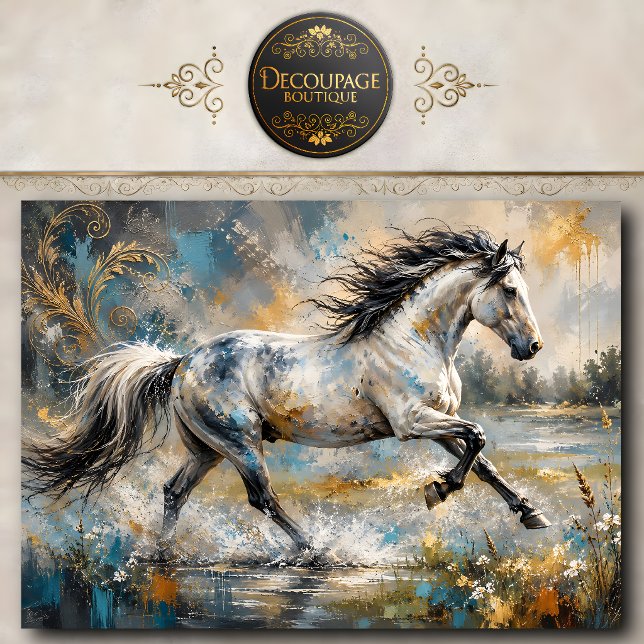Papier Mousseline Peinture Abstraite de Cheval Gris (Abstract Gray Horse Painting Tissue Paper)