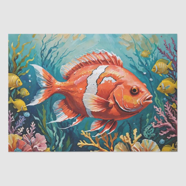 Papier Mousseline Peinture acrylique sur le poisson et le corail (Recto)