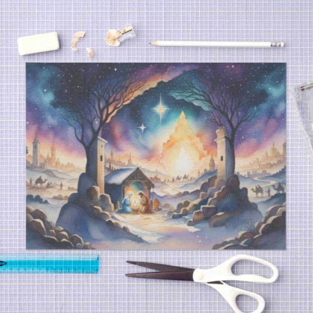 Papier Mousseline Peinture aquarelle Scène de la Nativité (Artisanat)