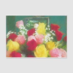 Papier Mousseline Peinture Bouquet Rose - Jolie Art Fleur Originale