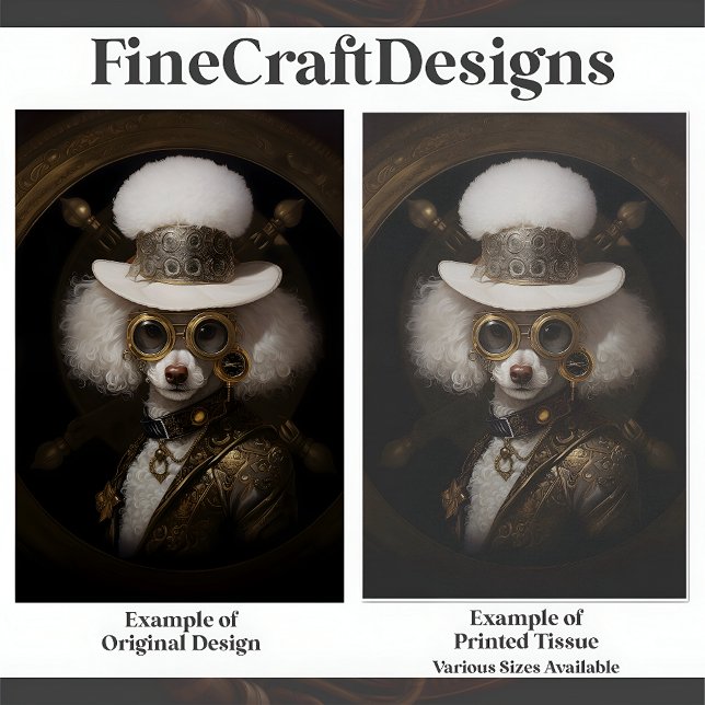 Papier Mousseline Peinture de Caniche Steampunk Blanc Mignon Decoupa (Créateur téléchargé)