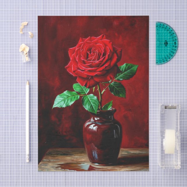 Papier Mousseline Peinture de fleurs de rose rouge  (Artisanat)