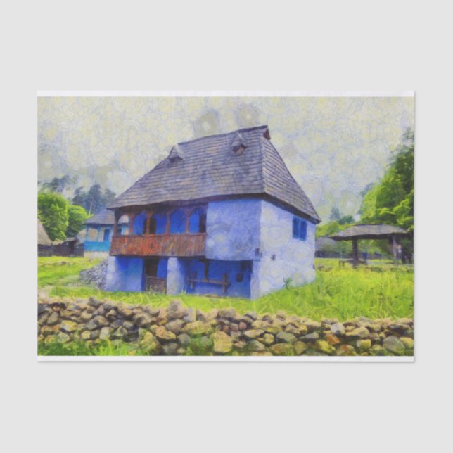 Papier Mousseline Peinture de maison bleue (Recto)