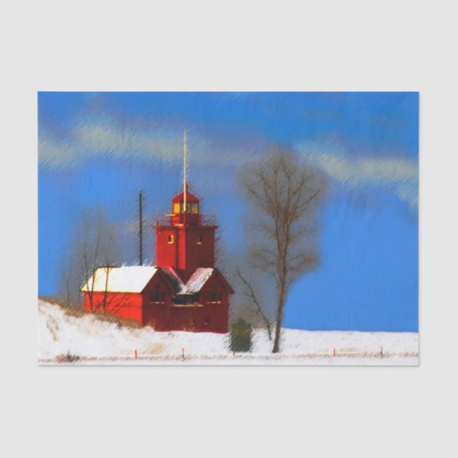 Papier Mousseline Peinture de phare rouge - Art original (Recto)