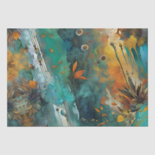 Papier Mousseline Peinture de récolte d'automne Turquoise Rouille Or