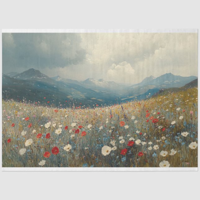Papier Mousseline Peinture impressionniste Paysage de fleurs sauvage (Recto)