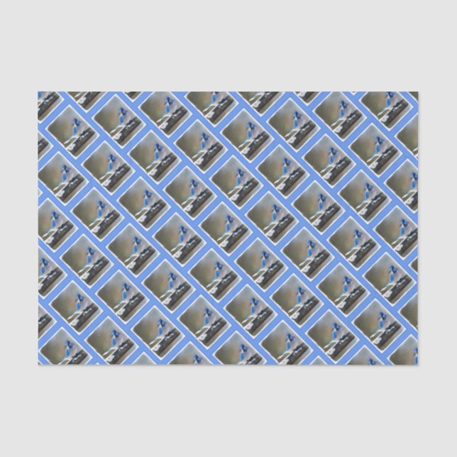 Papier Mousseline Peinture Jay Bleu - Art Oiseau Original (Recto)