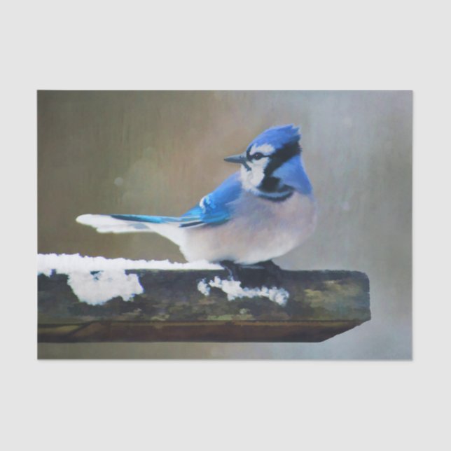 Papier Mousseline Peinture Jay Bleu - Art Oiseau Original (Recto)