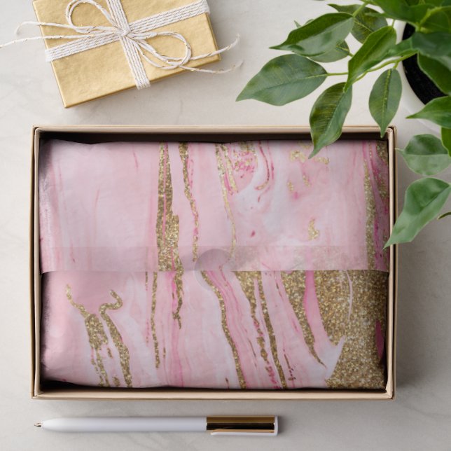 Papier Mousseline Peinture Liquide Abstraite Marbre Rose Or Élégant (Cadeau)