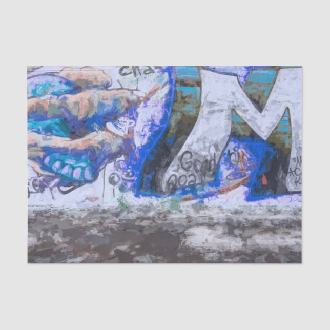 Papier Mousseline Peinture murale urbaine grunge bleue Graffiti (Recto)