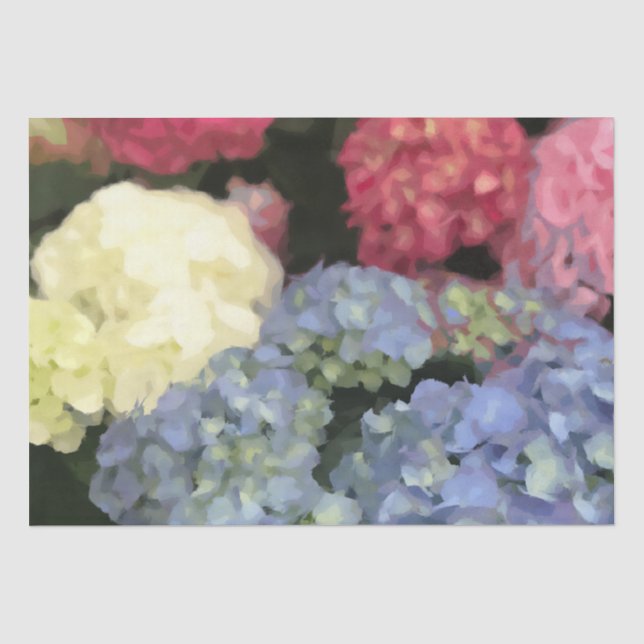 Papier Mousseline Peinture numérique à fleurs bleu et rose Hydrangea (Recto)