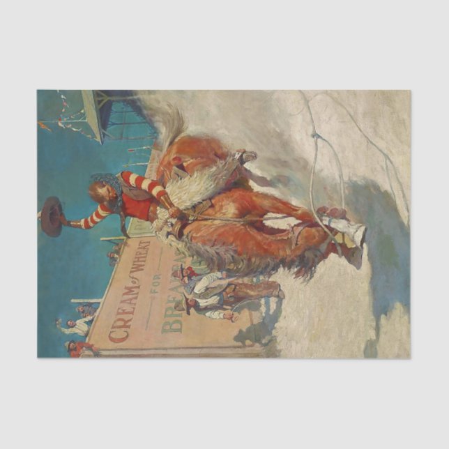 Papier Mousseline Peinture occidentale de N C Wyeth «Le Rodéo» (Recto)