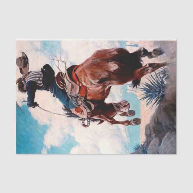 Papier Mousseline Peinture occidentale de NC Wyeth «Bucking» (Recto)