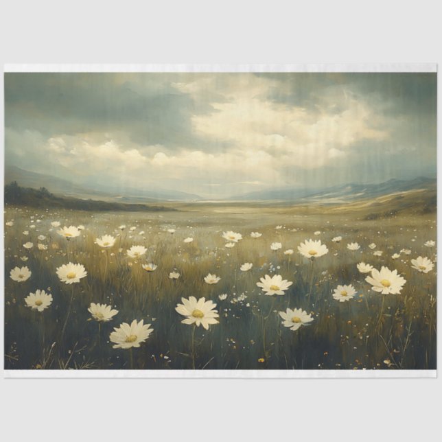 Papier Mousseline Peinture Paysage vintage Fleurs blanches Découpage (Recto)