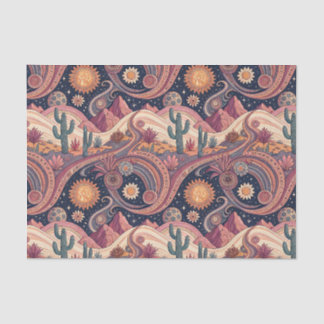 Papier Mousseline Peinture Rétro Psychedélique Désert Cactus Coucher